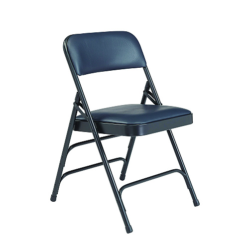 NPS 1300 Series Premium Vinyl Upholstered Triple Brace Double Hinge Folding Chair, Supports 500 lb, Blue Seat/Back/Base, 4/Pack (1304)