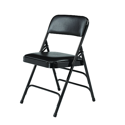 NPS 1300 Series Premium Vinyl Upholstered Triple Brace Double Hinge Folding Chair, Supports 500 lb, Black Seat/Back/Base, 4/Pack (1310)