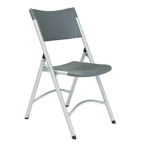 NPS 600 Series Heavy Duty Plastic Folding Chair, Supports Up to 500 lb, 18" Seat Height, Gray Seat/Back, Silver Base, 4/Pack (620)
