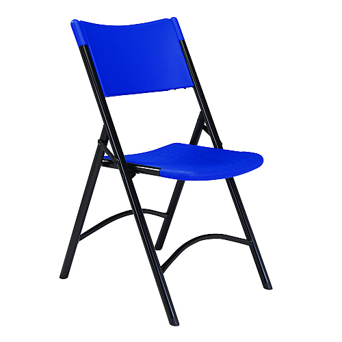 NPS 600 Series Heavy Duty Plastic Folding Chair, Supports Up to 500 lb, 18" Seat Height, Blue Seat/Back, Black Base, 4/Pack (604)