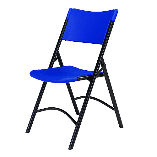 NPS 600 Series Heavy Duty Plastic Folding Chair, Supports Up to 500 lb, 18" Seat Height, Blue Seat/Back, Black Base, 4/Pack (604)