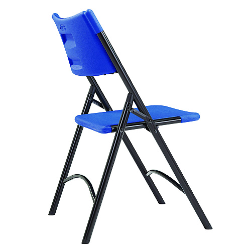 NPS 600 Series Heavy Duty Plastic Folding Chair, Supports Up to 500 lb, 18" Seat Height, Blue Seat/Back, Black Base, 4/Pack (604)