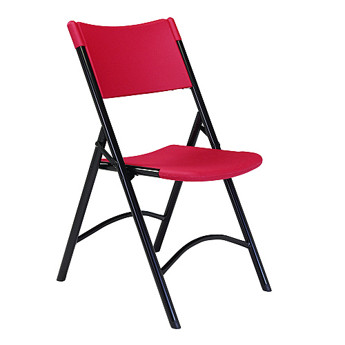 NPS 600 Series Heavy Duty Plastic Folding Chair, Supports Up to 500 lb, 18" Seat Height, Red Seat/Back, Black Base, 4/Pack (640)