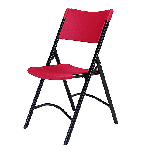 NPS 600 Series Heavy Duty Plastic Folding Chair, Supports Up to 500 lb, 18" Seat Height, Red Seat/Back, Black Base, 4/Pack (640)