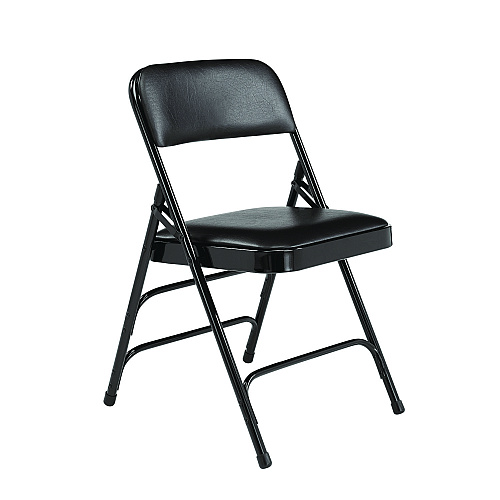 NPS 1300 Series Premium Vinyl Upholstered Triple Brace Double Hinge Folding Chair, Supports 500 lb, Black Seat/Back/Base, 4/Pack (1310)