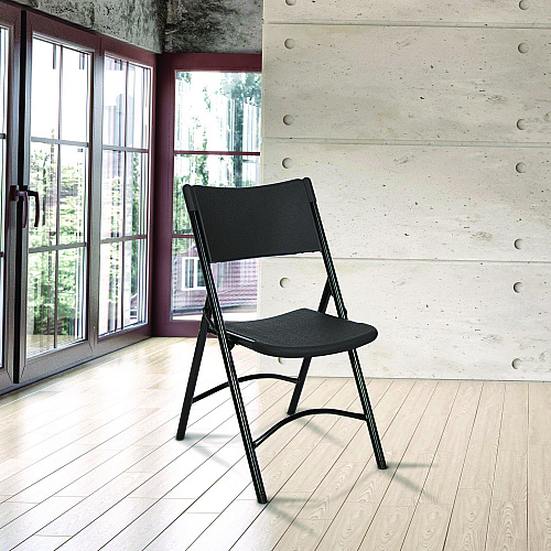 NPS 600 Series Heavy Duty Plastic Folding Chair, Supports Up to 500 lb, 18" Seat Height, Black Seat/Back/Base, 4/Pack (610)