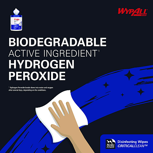 WypAll Hydrogen Peroxide Disinfecting Wipes, 1-Ply, 7 x 5.75, Fresh Scent, White, 185 Wipes/Canister (54481EA)