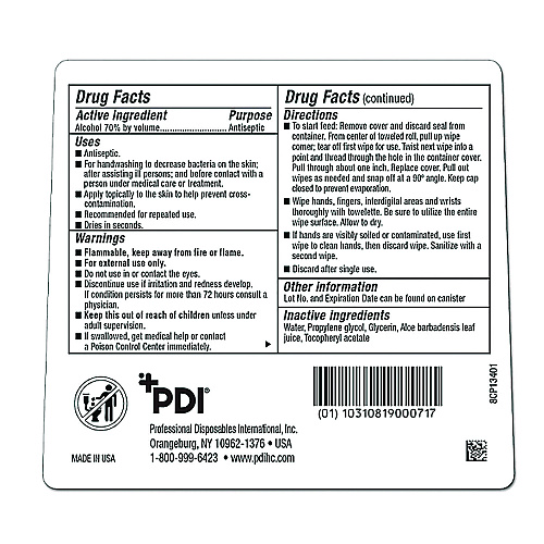 PDI Sani-Hands Instant Hand Sanitizing Wipes, 7.5 x 6, Unscented, White, 220/Canister, 6 Canisters/Carton (NPKP15984)