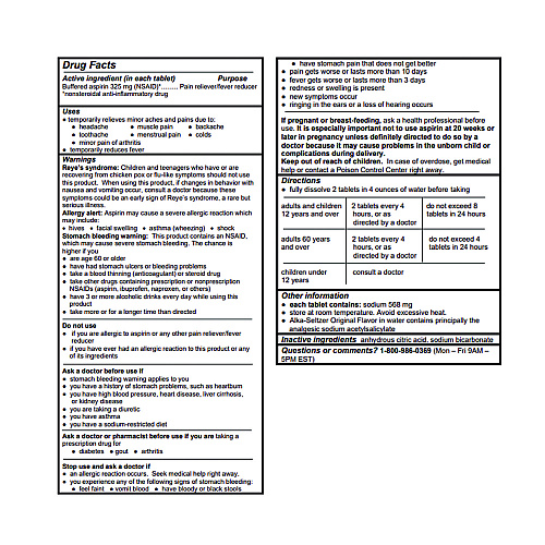 Alka-Seltzer Buffered Aspirin (NSAID) Tablets, 2/Pack, 30 Packs/Box (64038)