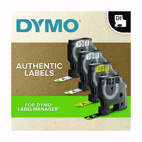 DYMO D1 Standard Labels, 0.38" x 23 ft, Black Print on White Tape (1761554)