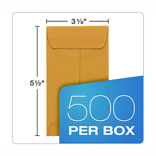 Quality Park Redi-Seal Coin and Small Parts Envelope, #5, Square Flap, Redi-Seal Adhesive Closure, 3.13 x 5.25, Brown Kraft, 500/Box (50764)