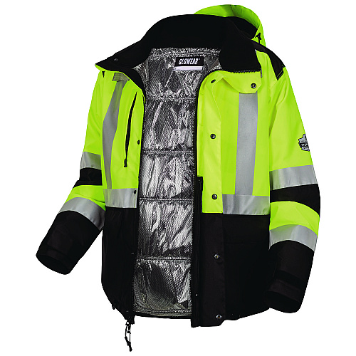 ergodyne GloWear Class 3 Hi-Vis Winter Jacket with AmpliFIRE Heat Reflective Lining, 5X-Large, Lime (25729)