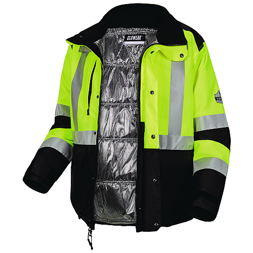 ergodyne GloWear Class 3 Hi-Vis Winter Jacket with AmpliFIRE Heat Reflective Lining, 5X-Large, Lime (25729)