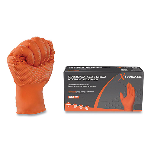 Xtreme by AMMEX DT Nitrile Disposable Gloves, Orange, Medium, 1,000/Carton (XODN44100)