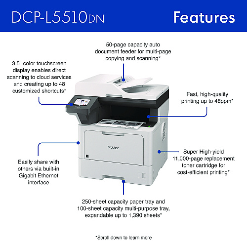 Brother DCP-L5510DN Business Laser AIO Printer, Copy, Print, Scan