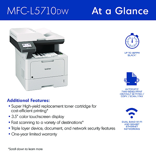 Brother MFC-L5710DW Business Monochrome Laser AIO Printer, Copy, Fax, Print, Scan