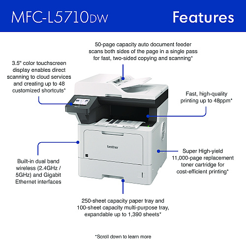 Brother MFC-L5710DW Business Monochrome Laser AIO Printer, Copy, Fax, Print, Scan