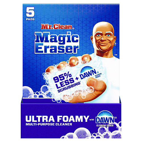Mr. Clean Magic Eraser, Ultra Foamy, 4.6" x 2.3", 0.7" Thick, White, 5/Pack, 4 Packs/Carton (12731)