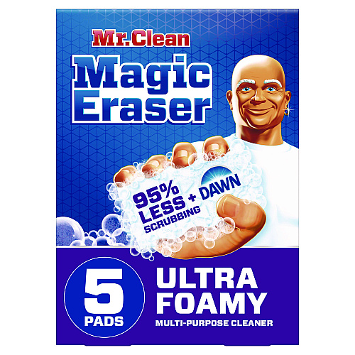 Mr. Clean Magic Eraser, Ultra Foamy, 4.6" x 2.3", 0.7" Thick, White, 5/Pack, 4 Packs/Carton (12731)