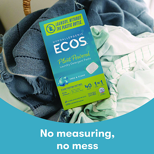 ECOS PRO Laundry Detergent Packs, Free and Clear, 40 Pods/Pack, 6 Packs/Carton (963706CT)