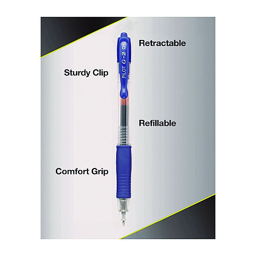 Pilot G2 Premium Gel Pen, Retractable, Extra-Fine 0.5 mm, Blue Ink, Smoke/Blue Barrel, 5/Pack (31298)
