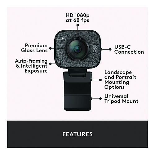 Logitech StreamCam Plus Webcam, 1920 x 1080 Pixels, 2.1 Mpixels, Black (24435282)