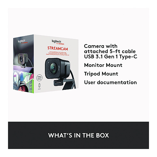Logitech StreamCam Plus Webcam, 1920 x 1080 Pixels, 2.1 Mpixels, Black (24435282)