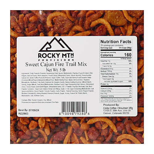 Mountain Manufacturing Sweet Cajun Fire Roasted Trail Mix, 80 oz Bag, 4/Carton (CDA79280)