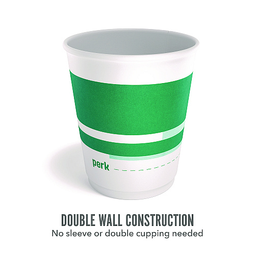 Perk Insulated Paper Cup, 10 oz, White/Teal, 40/Pack (59482)