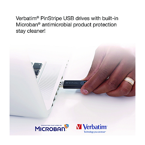 Verbatim PinStripe USB 3.2 Flash Drive, 128 GB, Black (49319)