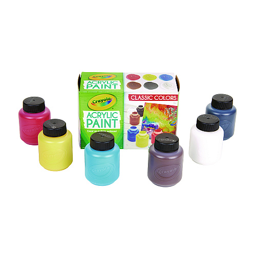 Crayola Acrylic Paint Set, Six Assorted Classic Colors, 2 oz Bottles, 6/Box (1388272)