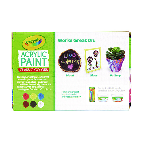 Crayola Acrylic Paint Set, Six Assorted Classic Colors, 2 oz Bottles, 6/Box (1388272)