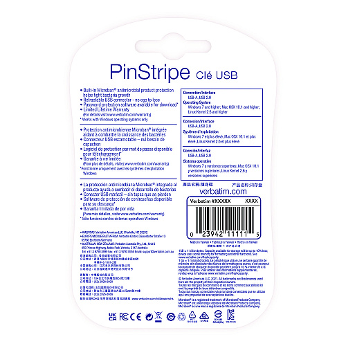 Verbatim PinStripe USB 2.0 Flash Drive, 16 GB, Blue/Green, 2/Pack (99149)