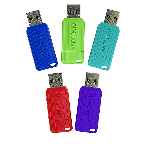 Verbatim PinStripe USB 3.2 Flash Drive, 32 GB, Assorted Colors, 5/Pack (70055)