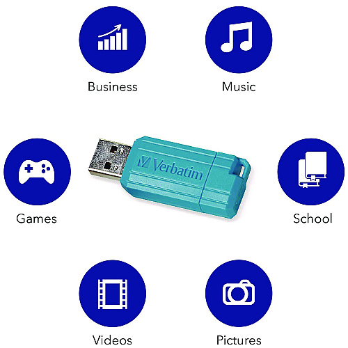 Verbatim PinStripe USB 2.0 Flash Drive, 16 GB, Assorted Colors, 5/Pack (99813)