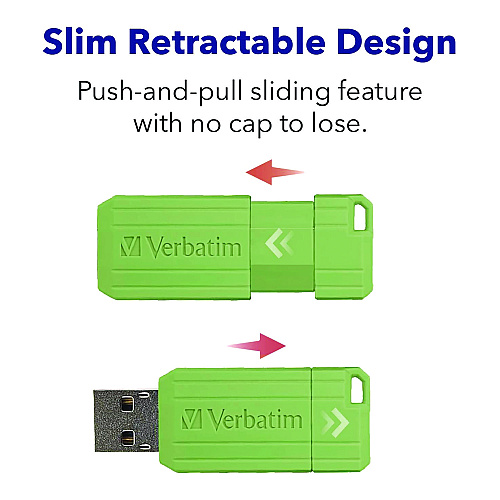 Verbatim PinStripe USB 2.0 Flash Drive, 16 GB, Assorted Colors, 5/Pack (99813)