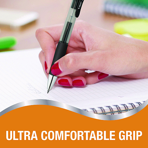 BIC Gel-ocity Pro Gel Pen, Retractable, Medium 0.7 mm, Black Ink, Translucent Black/Black Barrel, 4/Pack (RPGLP4BLK)