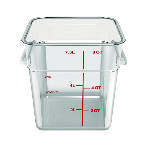 Carlisle Squares Polycarbonate Food Storage Container, 8 qt, 8.75 x 8.75 x 9, Clear, Plastic (1195307)