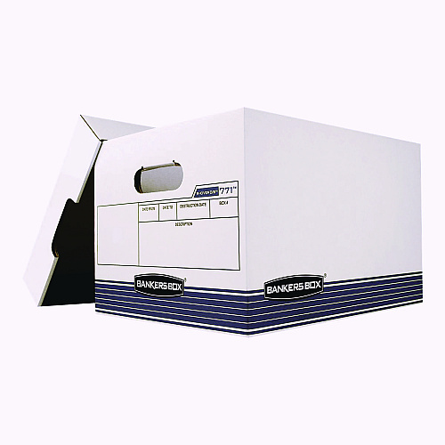 Bankers Box R-KIVE Heavy-Duty Storage Boxes, Letter/Legal Files, 10 x 15 x 12, White/Blue, 20/Bundle (0077101)