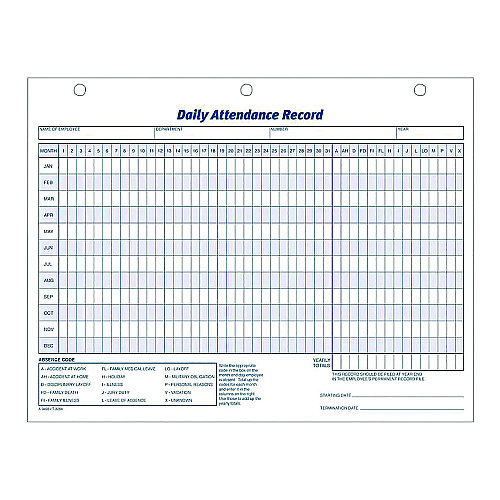 Adams Attendance Records, One Part (No Copies), 11 x 8.5, 50 Forms Total (9493)