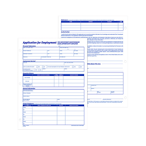 Adams Employment Applications, One-Part (No Copies), 11 x 8.38, 50 Forms/Pad, 2 Pads/Pack (9661)