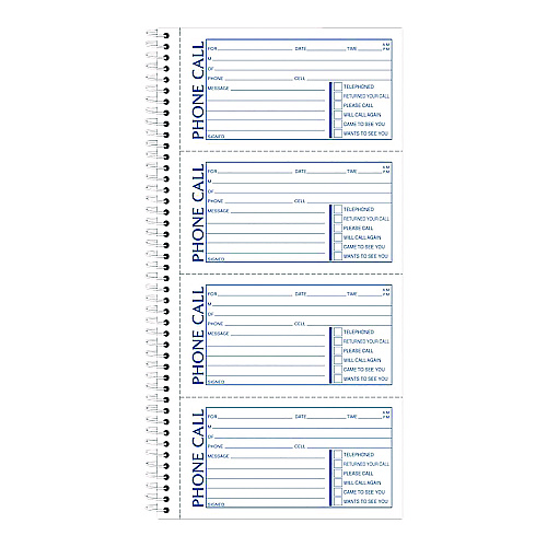 Adams Wirebound Telephone Message Book, Two-Part Carbonless, 4.75 x 2.75, 4 Forms/Sheet, 400 Forms Total (SC1154R)