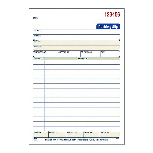 Adams Multipart Packing List Forms, Three-Part Carbonless, 5.56 x 7.94, 50 Forms Total (T5082)