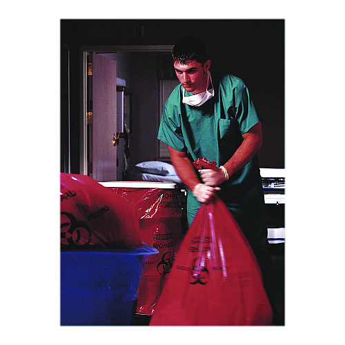 Heritage Healthcare Biohazard Printed Low-Density Can Liners, Infectious Waste, 30 gal, 3 mil, 30" x 43", Red, 100/Carton (A6043ZR)