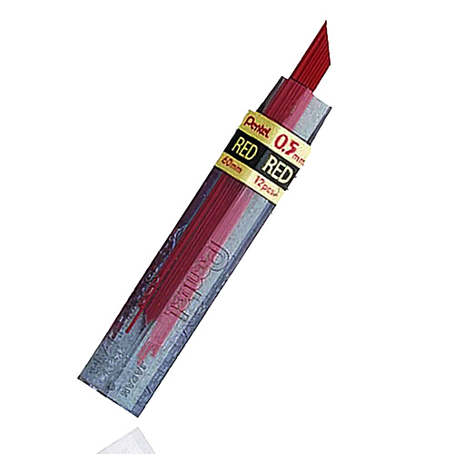 Pentel Colored Lead Refill, 0.5 mm, HB, Red, 12 Leads/Tube, 3 Tubes (PPR5)
