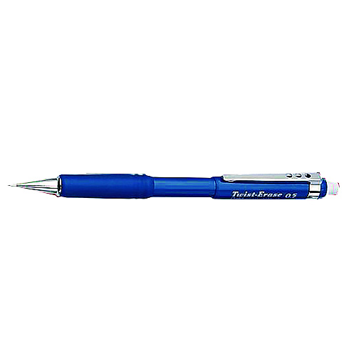 Pentel Twist-Erase III Mechanical Pencil, 0.5 mm, HB (#2), Black Lead, Black/Blue Barrel, 2/Pack (QE515BPK6)