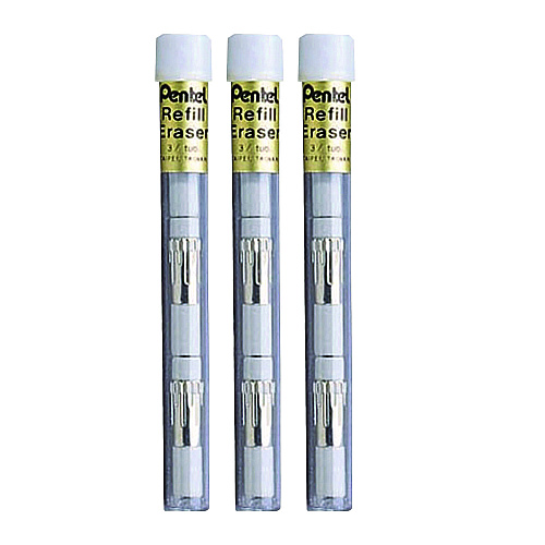 Pentel Eraser Refills for Sharp Kerry/EnerGize-X/Wow Pencil/Gizmo/Cushi/Hot Shots/Technica-X, White, 4/Tube, 3 Tubes/Pack (Z21BP3K6)