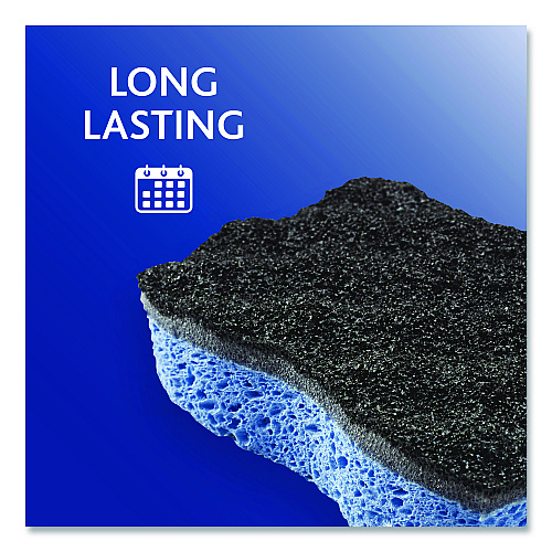 O-Cedar Scrunge Heavy-Duty Sponge, 2.63" x 4.25", 1" Thick, Black/Blue, 2/Pack, 8 Packs/Carton (148377CT)
