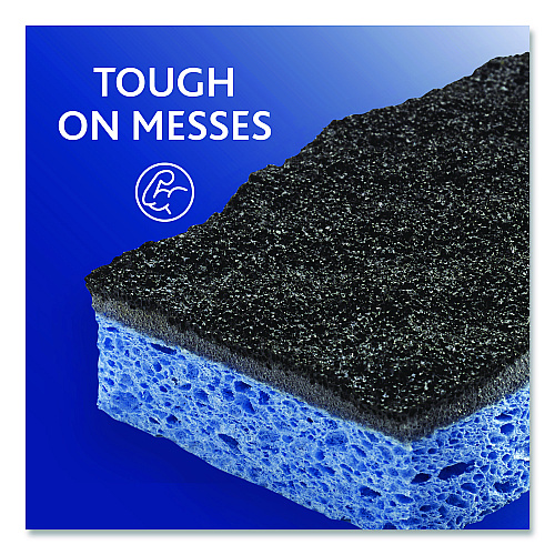 O-Cedar Scrunge Heavy-Duty Sponge, 2.63" x 4.25", 1" Thick, Black/Blue, 2/Pack, 8 Packs/Carton (148377CT)