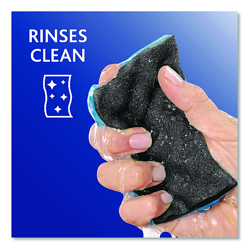 O-Cedar Scrunge Heavy-Duty Sponge, 2.63" x 4.25", 1" Thick, Black/Blue, 2/Pack, 8 Packs/Carton (148377CT)